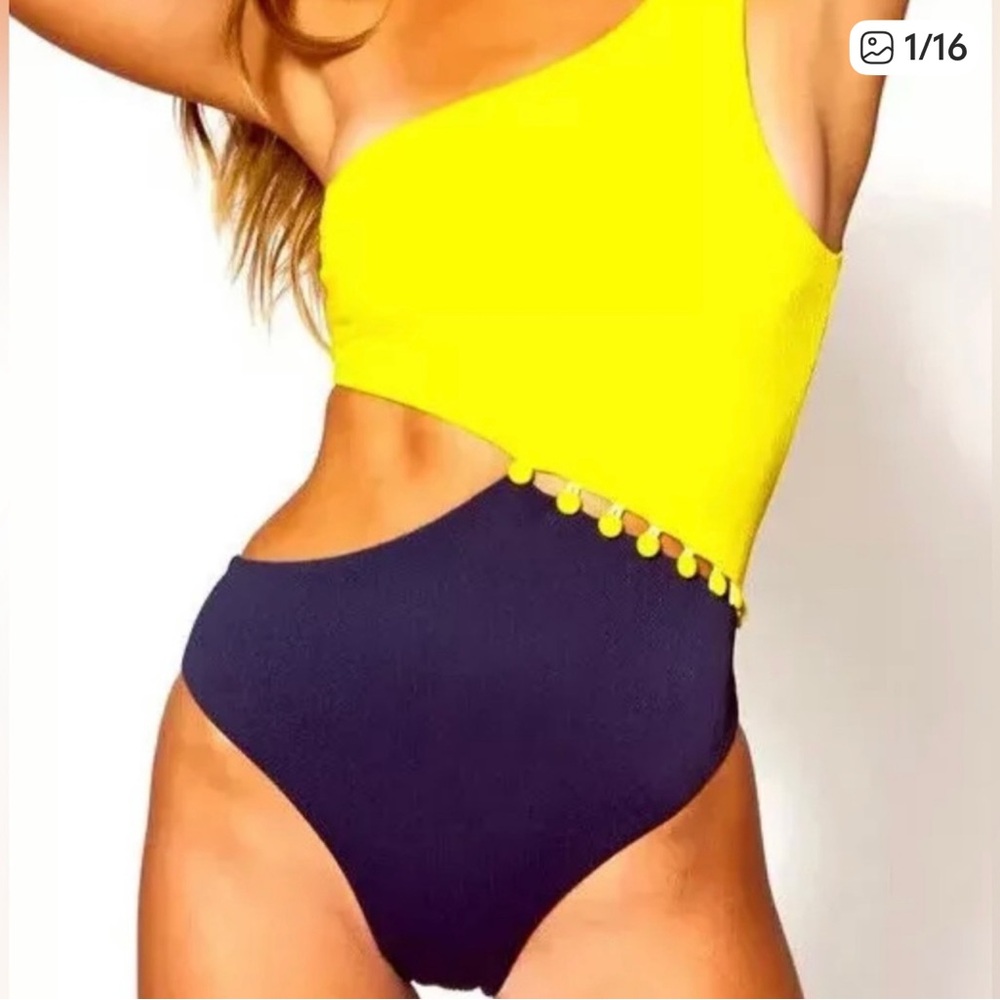 Red Carter Peri Yellow Sprite and Navy Women’s One Piece One Shoulder Swimsuit